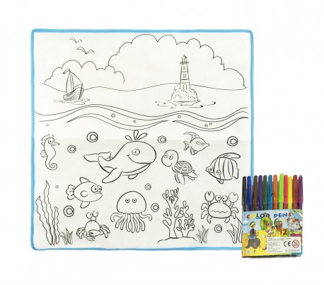 121767 Alfombra juega y colorea OCEANO lavable 50 x 50 cm con 12 rotuladores 