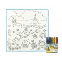 121767 Alfombra juega y colorea OCEANO lavable 50 x 50 cm con 12 rotuladores 