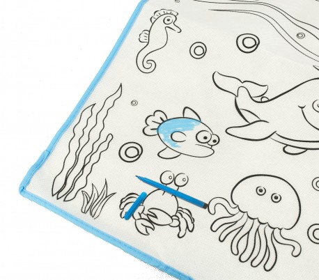 121767 Alfombra juega y colorea OCEANO lavable 50 x 50 cm con 12 rotuladores 