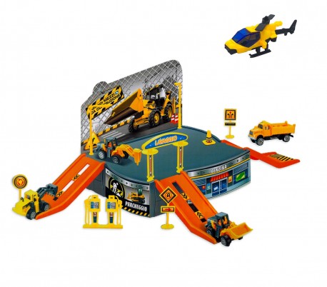 121837 Playset juego CANTIERE IN COSTRUZIONE con helicóptero y vehículos