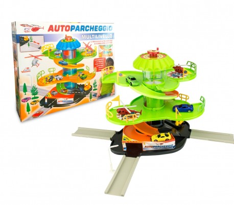 102303 Playset multinivel de estacionamiento automático helicóptero y ascensor