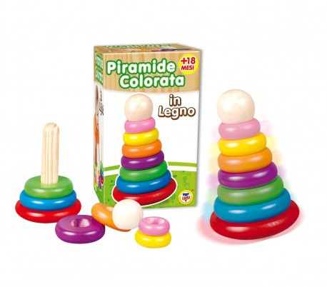 401667 Pirámide contracción de madera PUZZLE anillos de colores 8 elementos