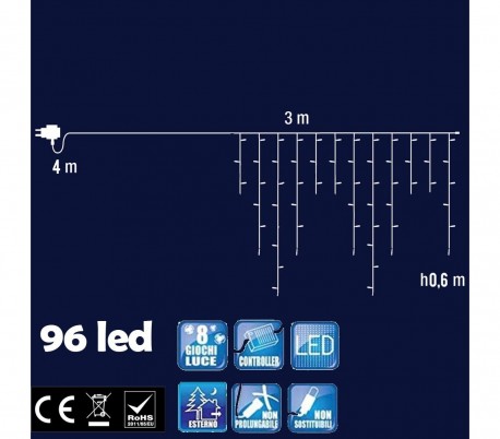 Luces de Navidad Cortina 96 LED 561283 LUZ FRÍA exterior 3 mt x 0.6 cm