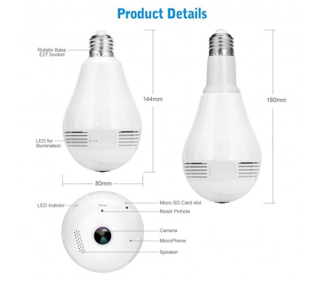 768881 Cámara de vigilancia wifi con toma E27 Panoramic 360 ° 3D HD
