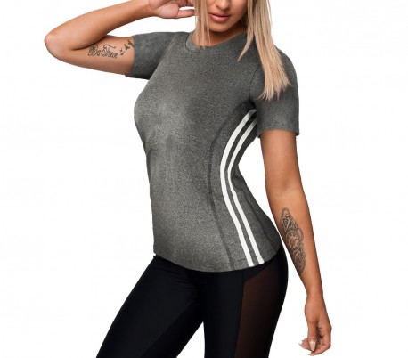 KZ-357 Camiseta de mujer en tejido para fitness transpirable con rayas laterales