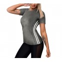 KZ-357 Camiseta de mujer en tejido para fitness transpirable con rayas laterales