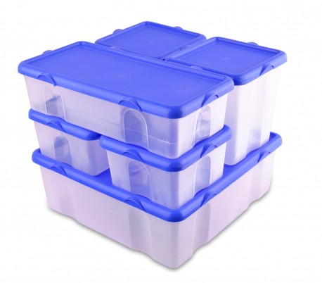 073896 Pack 6 cajas de plástico FRESH BOX varios tamaños con tapas herméticas