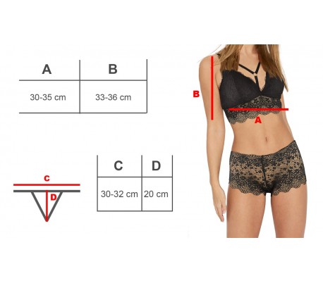 H857 Conjunto sensual SAMANTHA top sujetador y bragas lencería bordada en encaje