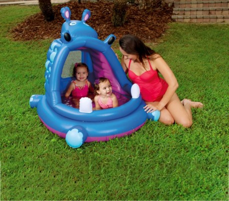 52218 Piscina hipopótamo BESTWAY con fondo inflable y parasol de 112x99x97 cm