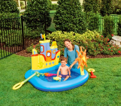 52211 Piscina inflable para jugar con barco timón y pez 140x130x104cm