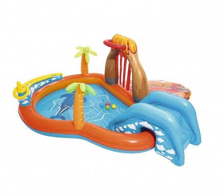 53069 Piscina Play Center modelo Volcán fondo inflable y tobogán 265x265x104cm