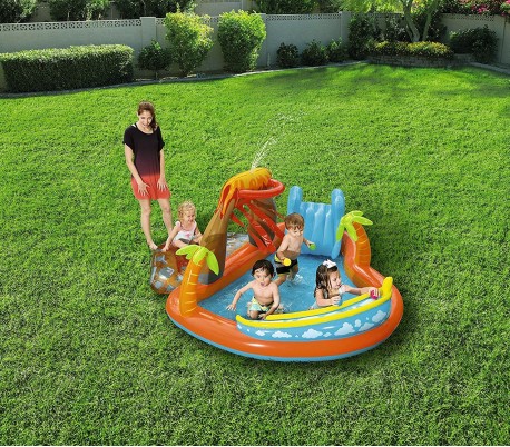 53069 Piscina Play Center modelo Volcán fondo inflable y tobogán 265x265x104cm