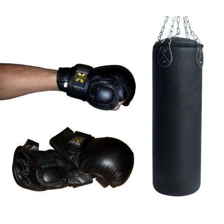 Guantes MMA entrenamiento con relleno lucha combate genuino cuero ajustable