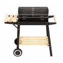 429754 Barbacoa de carbón en acero y madera y ruedas para transportar 58x33x68cm