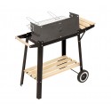 429754 Barbacoa de carbón en acero y madera y ruedas para transportar 58x33x68cm