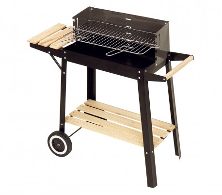 429754 Barbacoa de carbón en acero y madera y ruedas para transportar 58x33x68cm