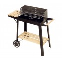 429754 Barbacoa de carbón en acero y madera y ruedas para transportar 58x33x68cm
