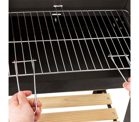 429754 Barbacoa de carbón en acero y madera y ruedas para transportar 58x33x68cm