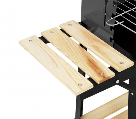 429754 Barbacoa de carbón en acero y madera y ruedas para transportar 58x33x68cm