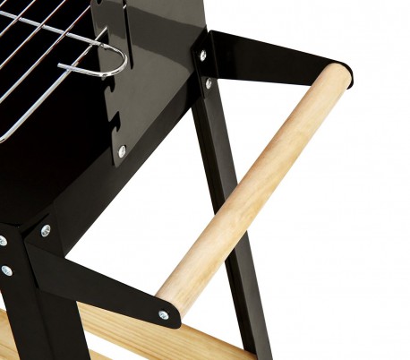429754 Barbacoa de carbón en acero y madera y ruedas para transportar 58x33x68cm