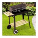 429754 Barbacoa de carbón en acero y madera y ruedas para transportar 58x33x68cm