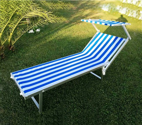 Tumbona de aluminio con sombrilla LUXURIOSA 180X60X40 cm BLANCO Y AZUL