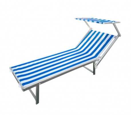 Tumbona de aluminio con sombrilla LUXURIOSA 180X60X40 cm BLANCO Y AZUL