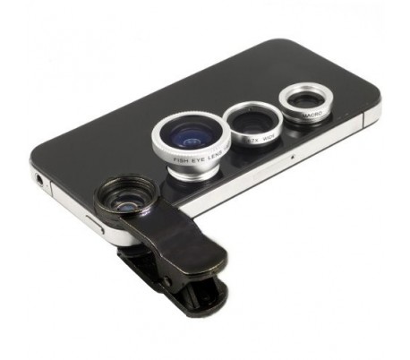 Kit de 3 lentes de smartphones con pinzas fisheye universal macro gran angular