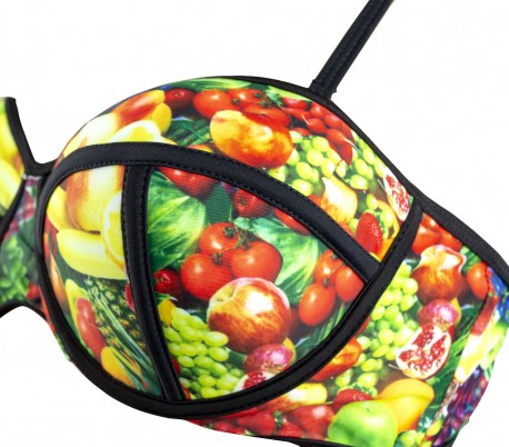 G1662 Bikini para mujer mod. FRUIT con fantasía de frutas y copas acolchadas