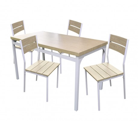 433843 Mesa de jardín AH con 4 sillas de metal y madera ROBLE CLARO 110x70x75 cm