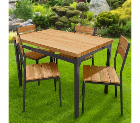 433850 Mesa de jardín AH con 4 sillas de metal y madera ROBLE OSCURO 110x70x75CM