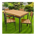 433850 Mesa de jardín AH con 4 sillas de metal y madera ROBLE OSCURO 110x70x75CM