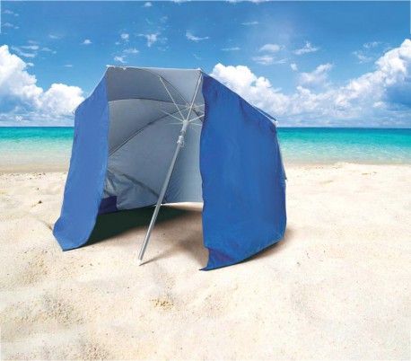 265918 Sombrilla y tienda 2 en 1 para la playa con tela parasol en velcro