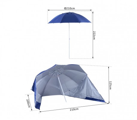 265918 Sombrilla y tienda 2 en 1 para la playa con tela parasol en velcro