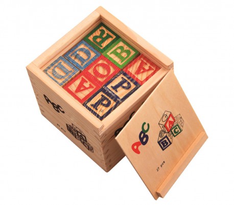 Juego pedagógico 27 piezas caja y cubos de madera animales letras números 3x3 cm