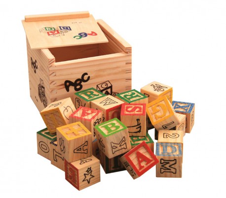 Juego pedagógico 27 piezas caja y cubos de madera animales letras números 3x3 cm