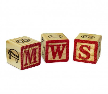 Juego pedagógico 27 piezas caja y cubos de madera animales letras números 3x3 cm