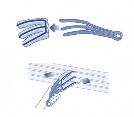 169116 Mini cepillo lavable de microfibra de 3 solapas para persiana venecianas