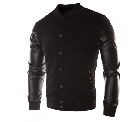 Chaqueta de hombre de cuero mod.Collage con mangas de contraste de felpa  
