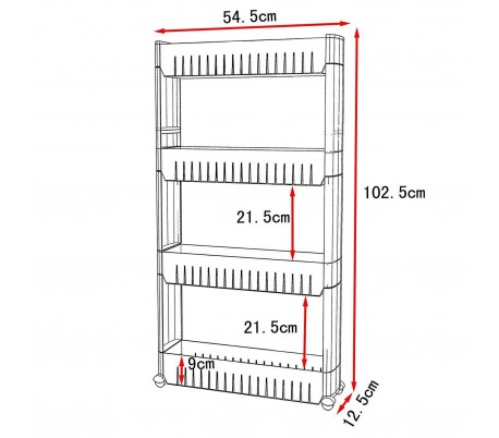 Organizador de productos deslizante con ruedas 4 estantes para cocina y/o baño