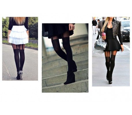 Medias brillante y negro con efecto liga 40 DEN...