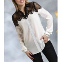 Camisa blanca mujer de encaje bordado negro