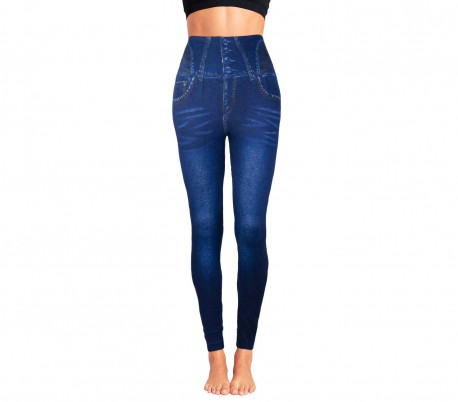 F327 Leggings térmicos efecto denim mod. Hera con interior de felpa azul