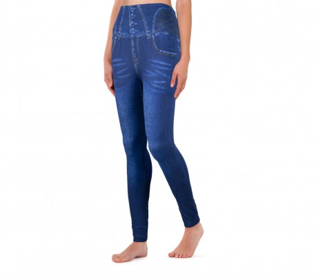 F327 Leggings térmicos efecto denim mod. Hera con interior de felpa azul