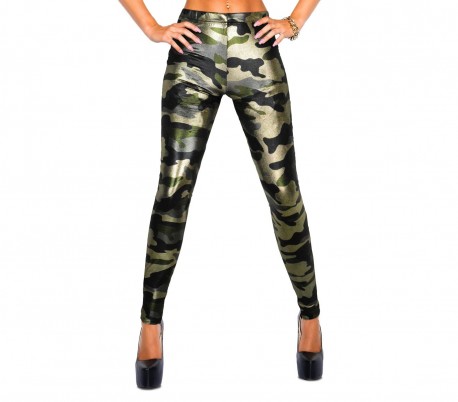 XM9050 Conjunto de dos leggings con estampado de camuflaje militar brillante
