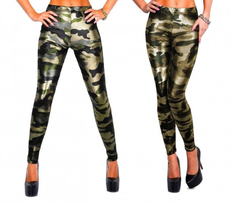 XM9050 Conjunto de dos leggings con estampado de camuflaje militar brillante