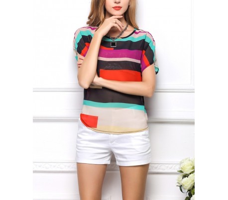 Blusa mujer a rayas multicolor efecto transparente moda casual