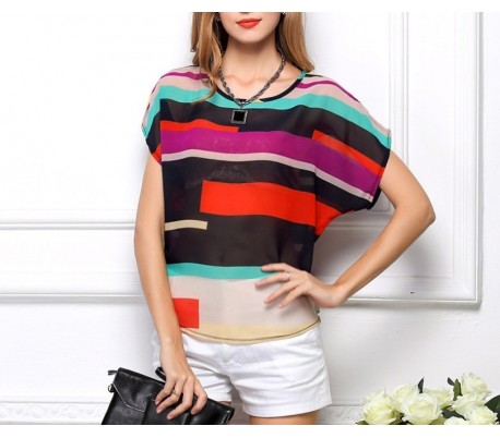 Blusa mujer a rayas multicolor efecto...
