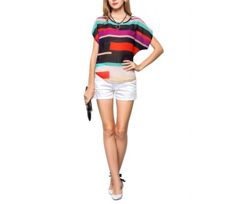 Blusa mujer a rayas multicolor efecto...
