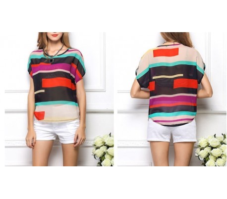 Blusa mujer a rayas multicolor efecto...